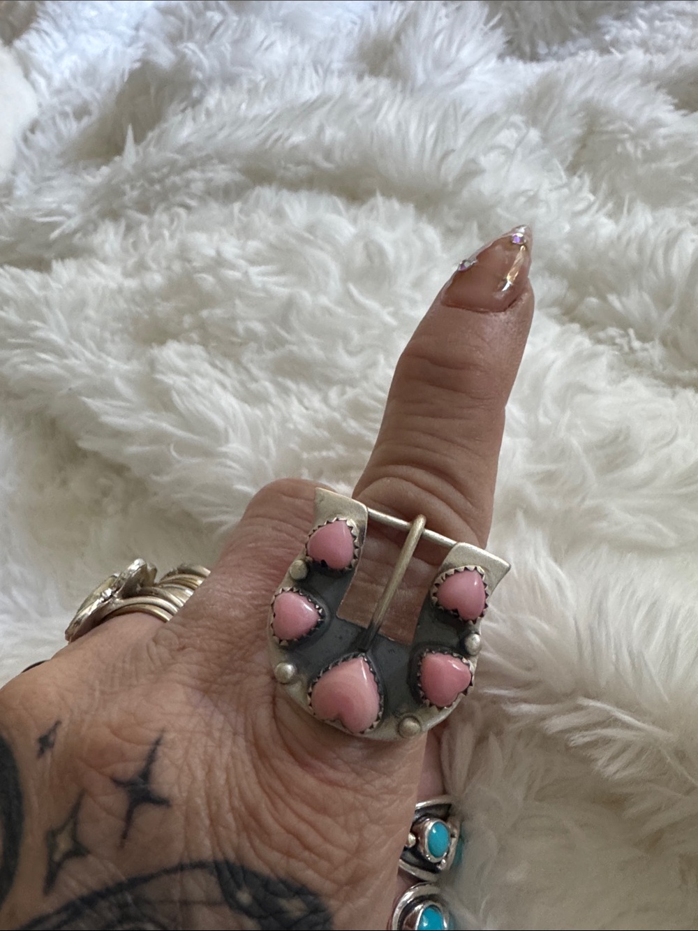 Handcrafted 925  Silver Ring with Pink conch Accents - Women Jewelry